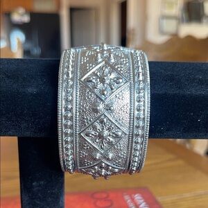 Elegant Silver Textured Cuff Bracelet